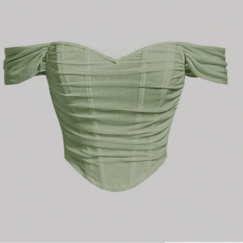 SHEIN Sage Green Off-Shoulder Ruched Bustier Camisole